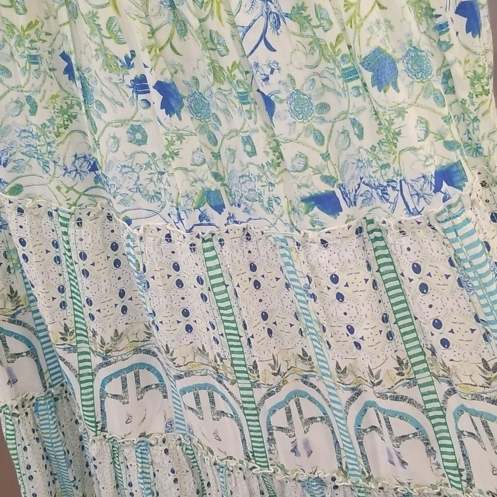 💕ROCOCO SAND💕 Elan Maxi Dress ~ Green Blue Floral Print 100% Cotton  Small NWT - Picture 6 of 13